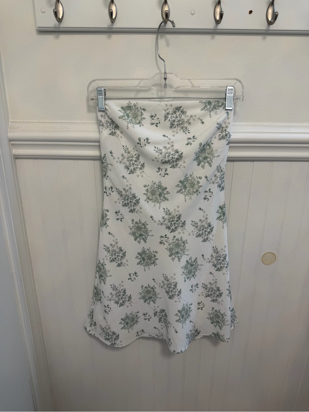 Cotton Candy White Mini Slip Dress with Sage Green Floral Print